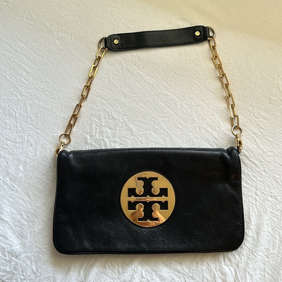 Tory Burch Black Leather Clutch with Gold Accents - Picture 2 of 9